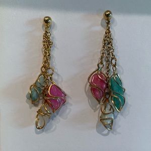 Dangling Gold chain and stone Earrings NWOT